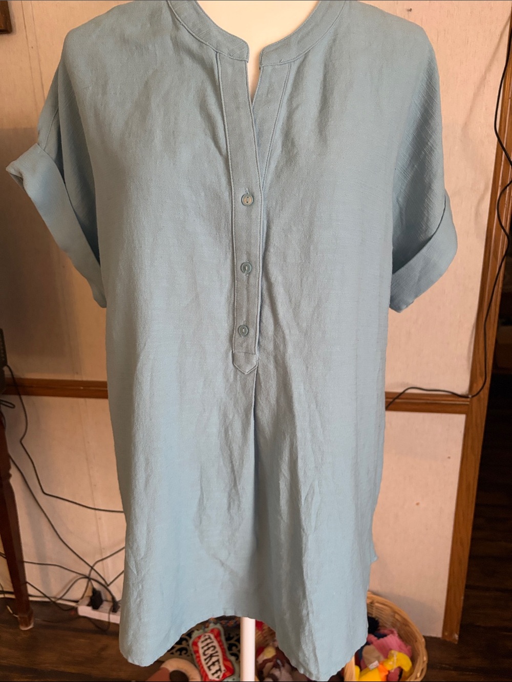 Isabel Maternity by Ingrid & Isabel Light Blue Short-Sleeve Henley Maternity Top